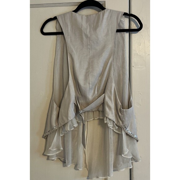 Maverick Fine Western Wear Vest Women’s L Beige Beaded Sequin Chiffon Boho Chic - Picture 2 of 13